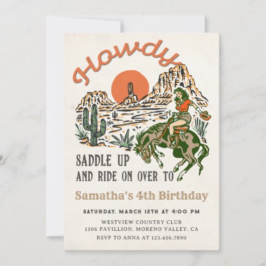 Howdy! Westerne Rodeo Cowboy verjaardagsuitnodigin Kaart (Voorkant)