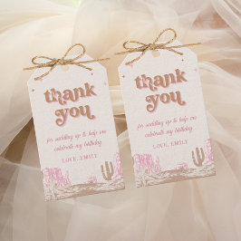 Howdy! Westerne roze cowgirl verjaardag Cadeaulabel