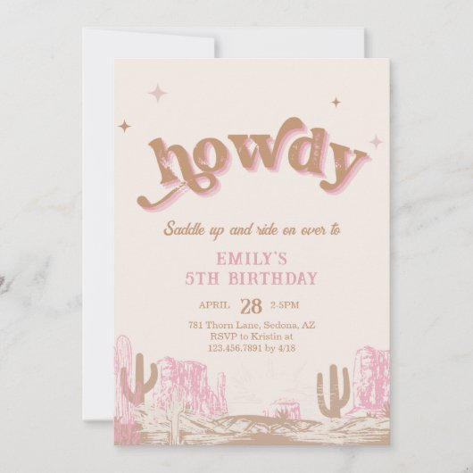 Howdy! Westerne roze cowgirl verjaardag Kaart (Voorkant)