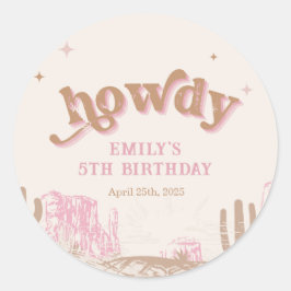 Howdy! Westerne roze cowgirl verjaardag Ronde Sticker
