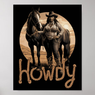Howdy Westerne zwarte cowgirl Afro-Amerikaanse vro Poster