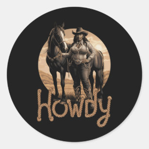 Howdy Westerne zwarte cowgirl Afro-Amerikaanse vro Ronde Sticker