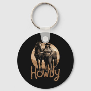 Howdy Westerne zwarte cowgirl Afro-Amerikaanse vro Sleutelhanger