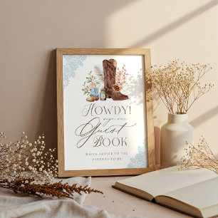 Howdy Wild Western Baby Boy Shower Guestbook Sign Poster