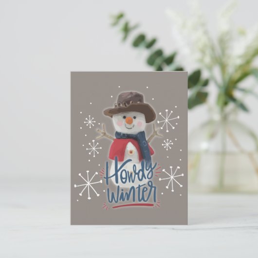 Howdy Winter Cowboy Snowman Briefkaart (Staand voorkant)