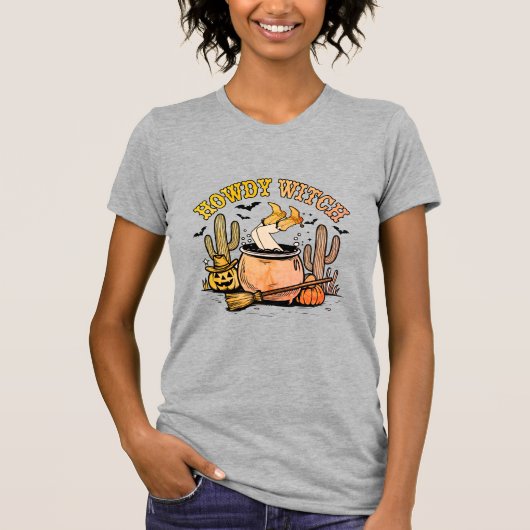 Howdy Witch Westerne Halloween ketel T-shirt (Voorkant)