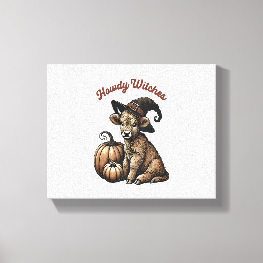 Howdy Witches Halloween Highland Koe Canvas Afdruk (Voorkant)