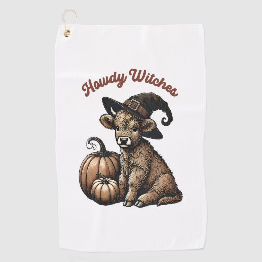 Howdy Witches Halloween Highland Koe Golfhanddoek (Voorkant)