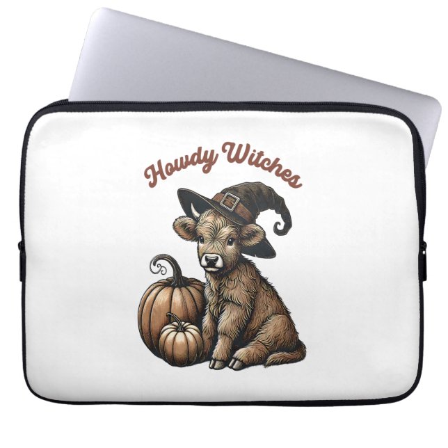 Howdy Witches Halloween Highland Koe Laptop Sleeve (Voorkant)