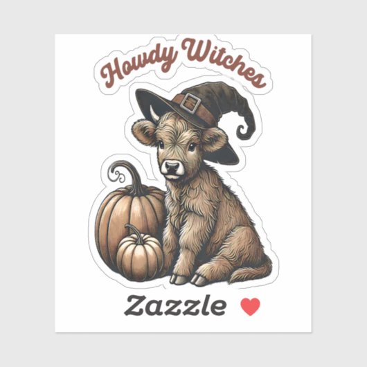 Howdy Witches Halloween Highland Koe Sticker (Vel)