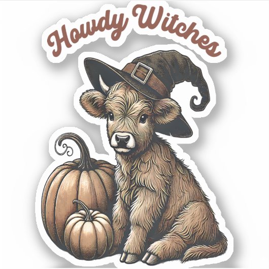 Howdy Witches Halloween Highland Koe Sticker (Voorkant)