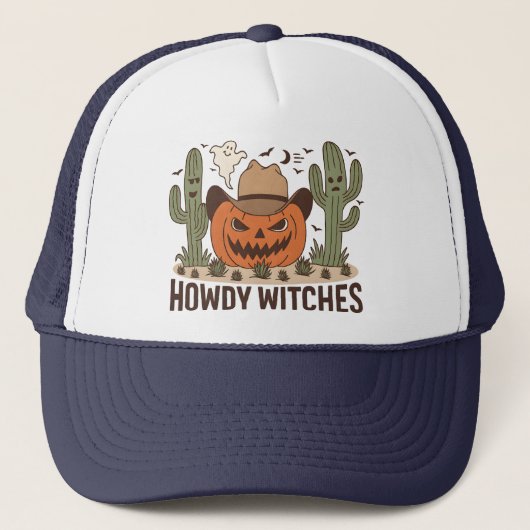 Howdy Witches Halloween Western ontwerp Trucker Pet (Voorkant)