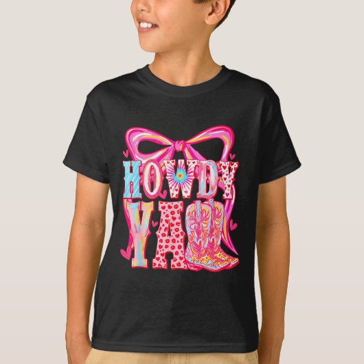 Howdy Yall Cowboy Boots Coquette Bow Western Valen T-shirt (Voorkant)