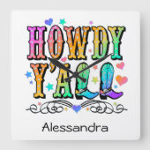 Howdy Y'all Girls Western Vierkante Klok (Voorkant)