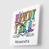Howdy Y'all Girls Western Vierkante Klok (Hoek)