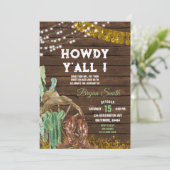 Howdy Y'All Southwestern Cactus laarzen Verjaardag Kaart (Staand voorkant)