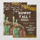 Howdy Y'All Southwestern Cactus laarzen Verjaardag Kaart (Voorkant / Achterkant)