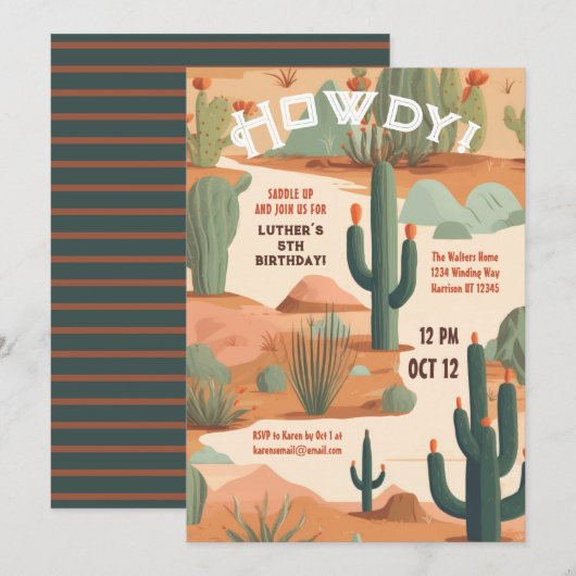 Howdy zuidwestelijk zadel omhoog jongens verjaarda kaart (Voorkant / Achterkant)