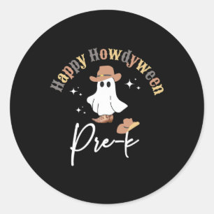 Howdyween Pre-k Ghost Western Teacher Preschool Te Ronde Sticker