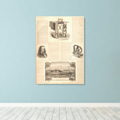 Howe naaimachine met schets van de uitvinder canvas afdruk (Insitu (Houten vloer))