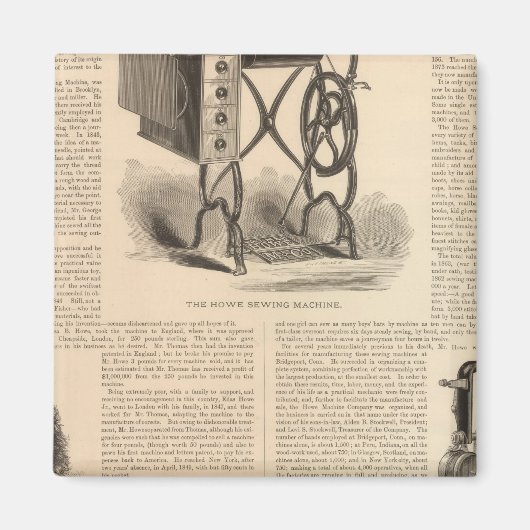 Howe naaimachine met schets van de uitvinder magneet (Voorkant)