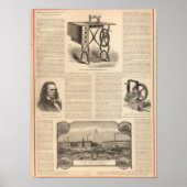 Howe naaimachine met schets van de uitvinder poster (Voorkant)