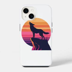 Howl at the Dusk - Retro Coyote Zonsondergang iPhone 14 Hoesje