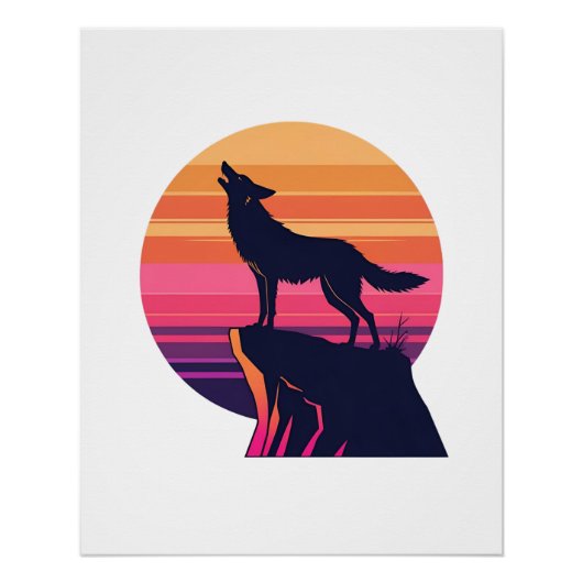 Howl at the Dusk - Retro Coyote Zonsondergang Perfect Poster (Voorkant)
