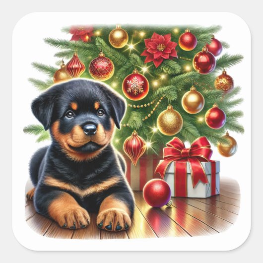 Howl-iday Cheer, Puppy Style! Vierkante Sticker (Voorkant)