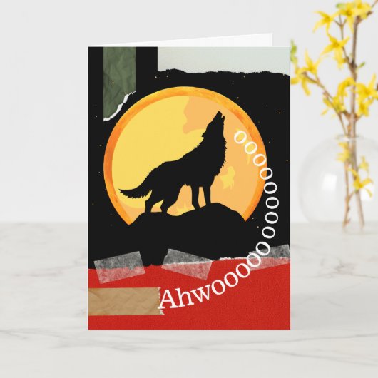 Howl o between Halloween with Howling Wolf Kaart (Gele Bloem)