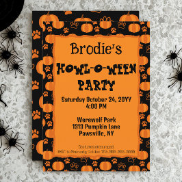 Howl-O-Ween Dog Party Halloween Invitation Kaart