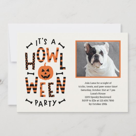 Howl-O-Ween Hond Halloween Feestuitnodiging Kaart (Voorkant)