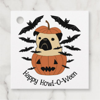Howl-O-Ween Pug in een Jack-O-Lantern met vleermui Bedankjes Labels
