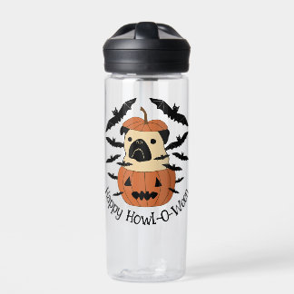 Howl-O-Ween Pug in een Jack-O-Lantern met vleermui Waterfles