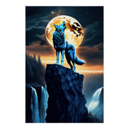 Howl of the North: Wolf bij de Gele Maan Perfect Poster