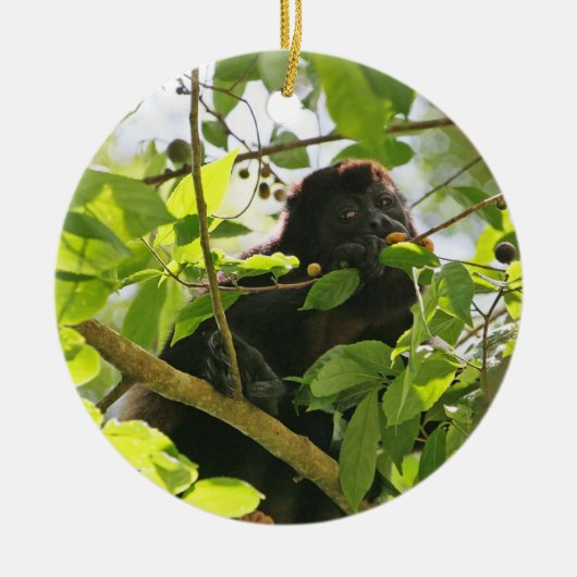 Howler Monkey Eating in het Oerwoud Keramisch Ornament (Voorkant)
