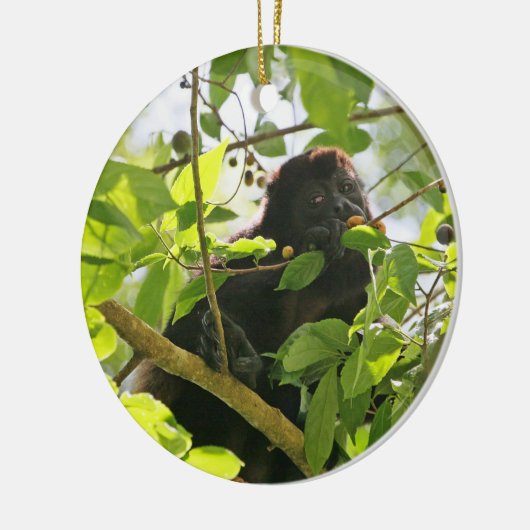 Howler Monkey Eating in het Oerwoud Keramisch Ornament (Links)