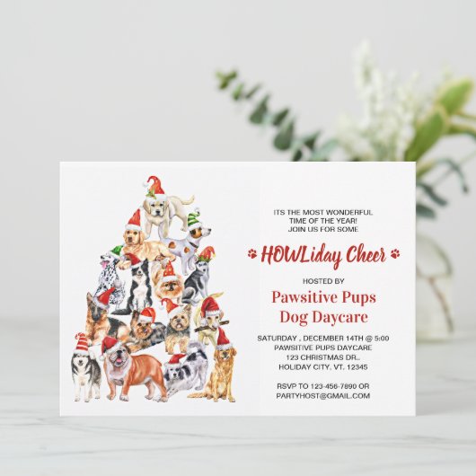 HOWLiday Cheer Hondenliefhebber Kerstmis Business Kaart (Staand voorkant)