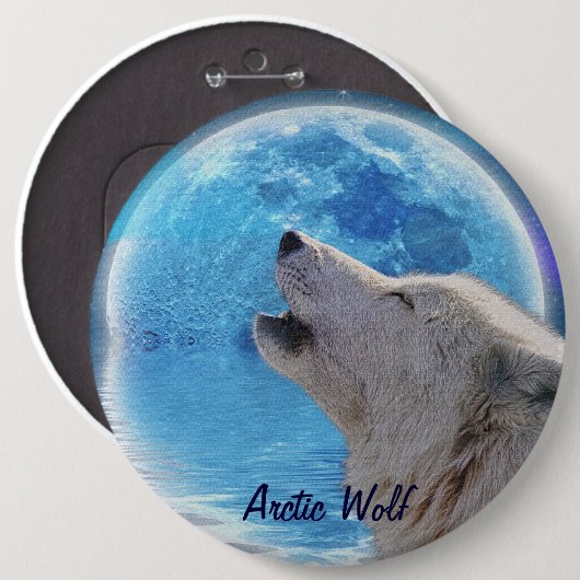 Howling Arctic Wolf & Moon Wildlife Button (Voorkant /achterkant)