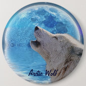 Howling Arctic Wolf & Moon Wildlife Button (Voorkant)