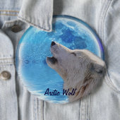 Howling Arctic Wolf & Moon Wildlife Button (In situ)