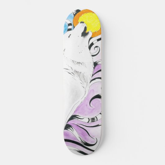 Howling Arctic Wolf Tribal Moon Persoonlijk Skateboard (Voorkant)