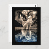 Howling Baby Wolf Moon Mirror Adult Wolf Lover Briefkaart (Voorkant / Achterkant)