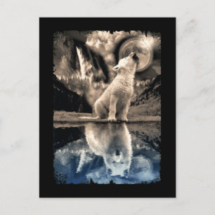 Howling Baby Wolf Moon Mirror Adult Wolf Lover Briefkaart