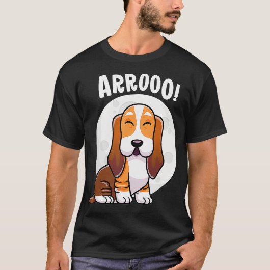 Howling Basset Hound Howl Moon Kawaii Dog T-Shirt (Voorkant)