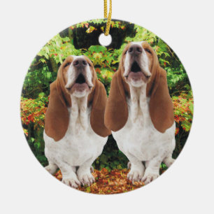 Howling Basset Hounds kerstversiering Keramisch Ornament