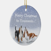 Howling Basset Hounds kerstversiering Keramisch Ornament (Rechts)
