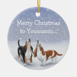 Howling Basset Hounds kerstversiering Keramisch Ornament