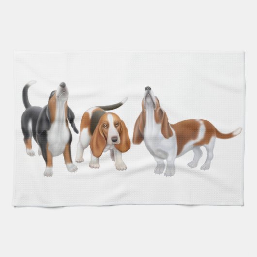 Howling Basset Hounds Kitchen Towel Theedoek (Horizontaal)