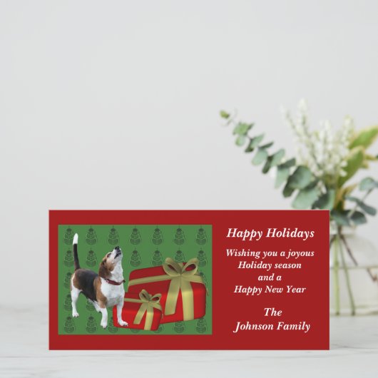 Howling Beagle Animal Christmas Holiday Kaart (Staand voorkant)